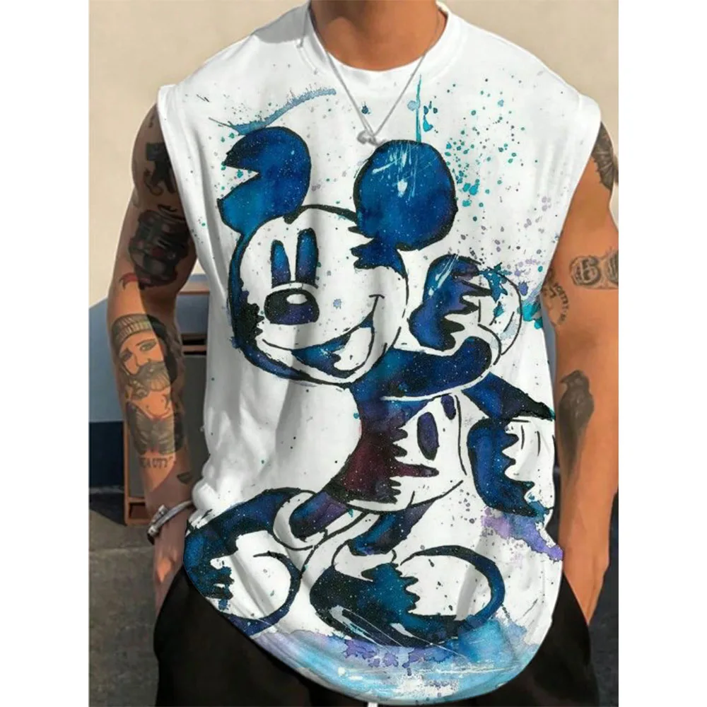 Disney Mickey Mouse Gym Men's Tank Tops Outdoor Fitness Sports Tops Sleeveless T-shirt Multi color Quick Drying Man Clothing