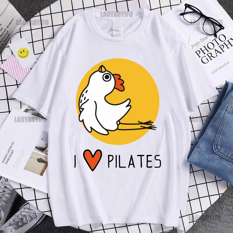 

I Love Pilates Funny Short Sleeve Cotton Unisex Summer O-neck Chicken Farm Lover T-shirts Fashion Streetwear