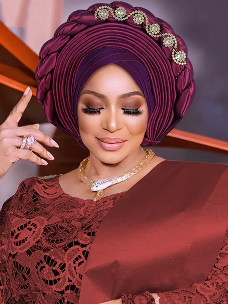 African Lady Head Wraps Knoted Turban Cap For Women Nigeria Raw Autogele Headtie Party Headwear Wedding Auto Geles Turbante