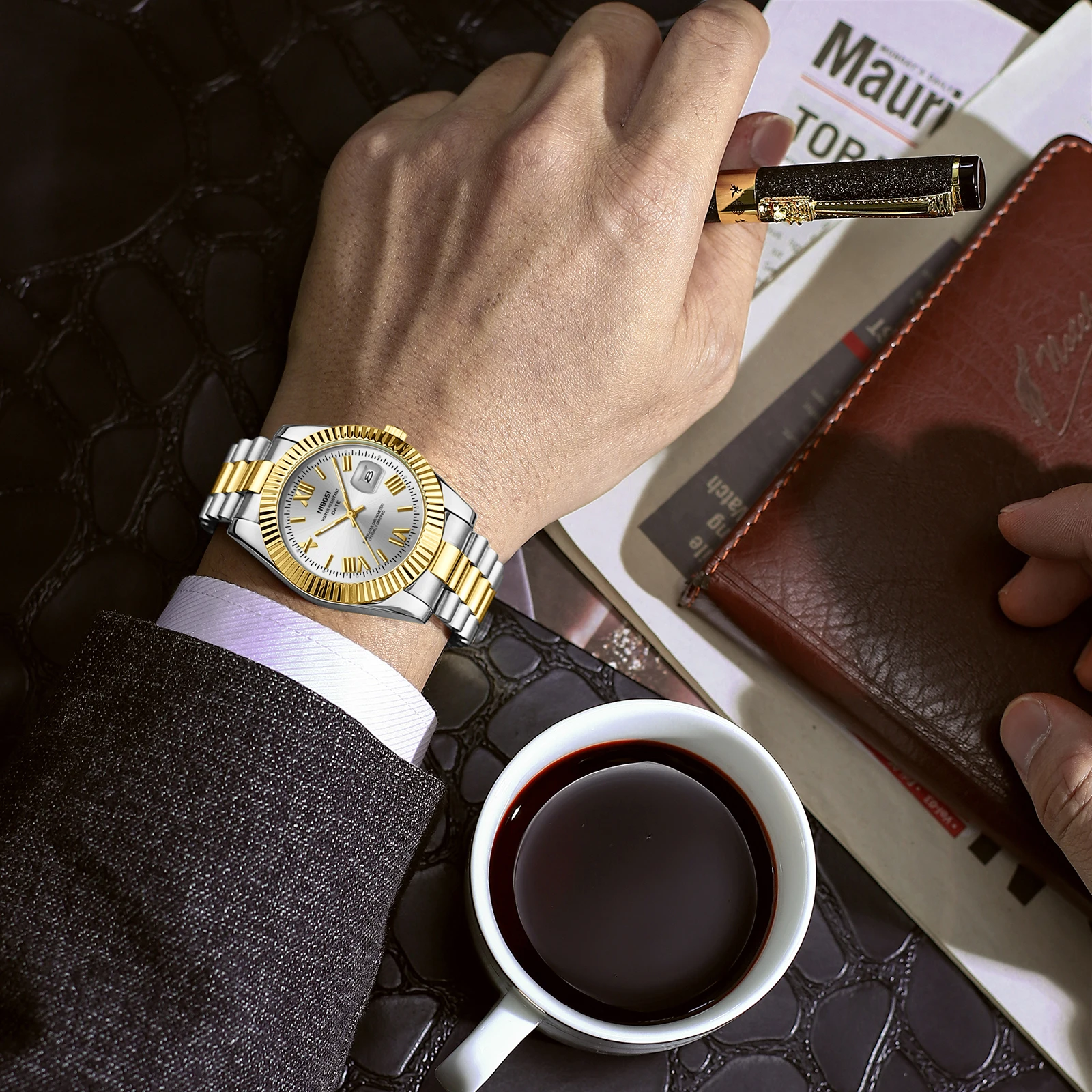 NIBOSI Men's Classic Design Analog Quartz Watch Datejust Fashion Business Watch Stainless Steel Waterproof Casual Watch for Men