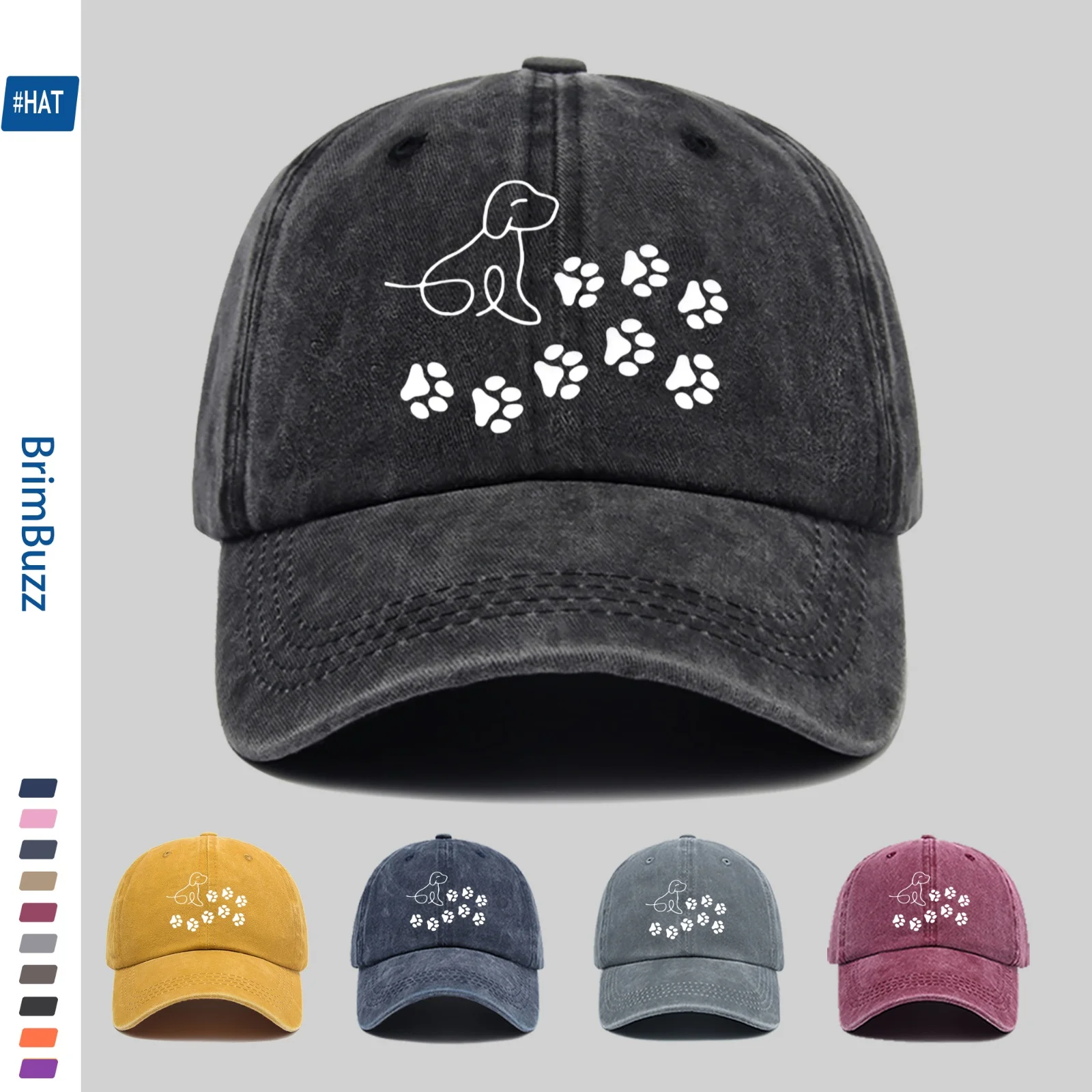 1pc Minimalist Line Dog And Paw Print Pattern Baseball Cap, Fashion Casual Design Golf Hat, Comfortable Lightweight Papa Cap wit