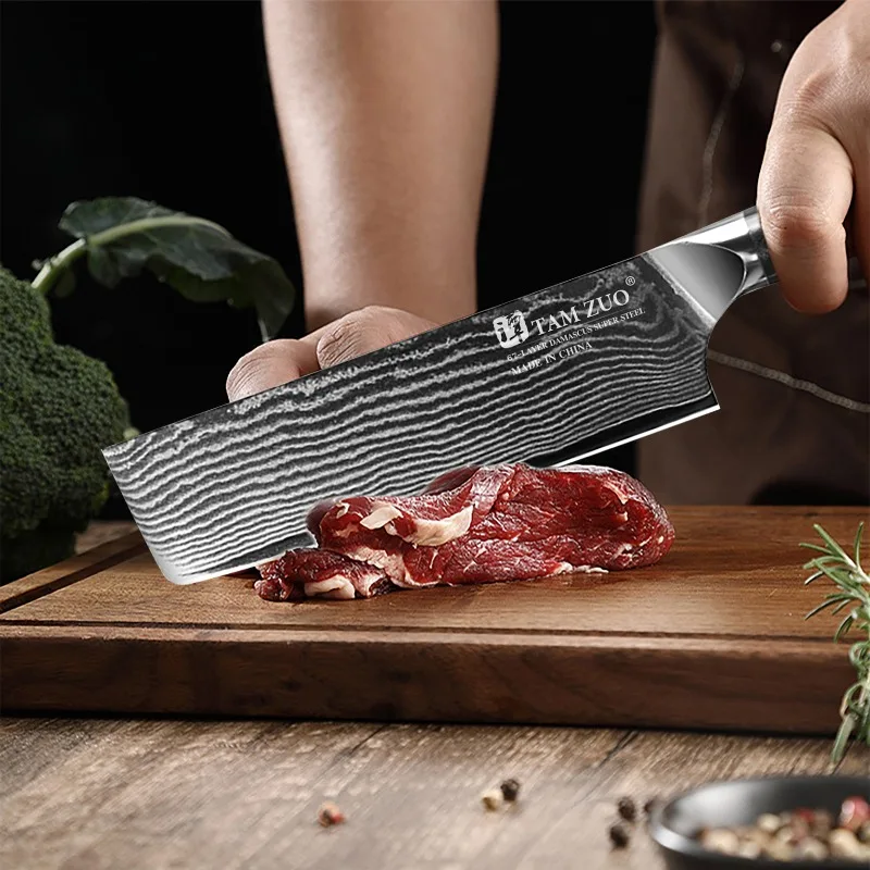 WXCOO 7Inch  Damascus Steel Chef Knives Scissor Set 67 Layers Damascus Pattern Kitchen Knife Comfortable Handle Boning Knife