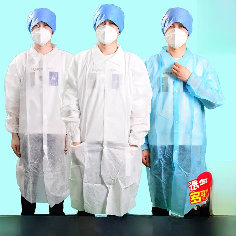 Disposable Thickened Non-woven Workwear Lab Coat Dustproof Isolation Suit White Coat Dining Room Visitor Suit Breathable