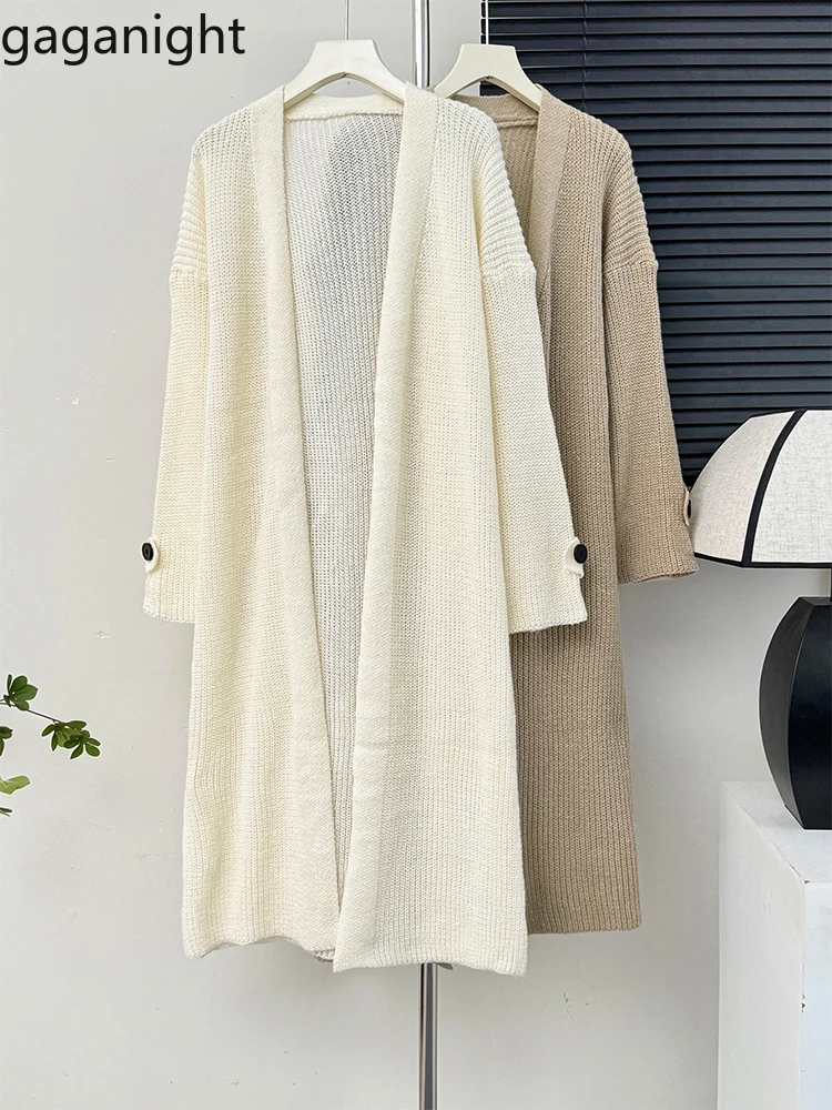 

Gaganight Women Retro Hollowed Out Loose Mid To Long Knitted Thin Cardigan 2024 Early Autumn Seaside Vacation Style Outerwear