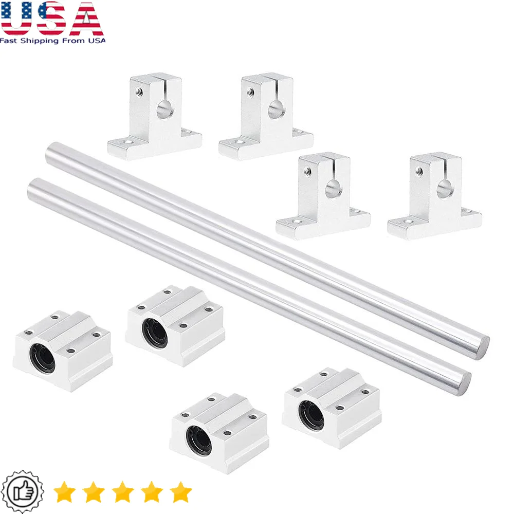 

2PCS 8mm Linear Motion Rod Shaft Guide 1000mm with 4PCS SCS8UU Ball Bearings 4PCS SK8 Rail Supports