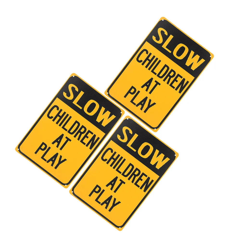3Pcs Slow Down Sign Metal At Play Road Sign Weatherproof Heavy Duty for Street Lawn Safety Zones
