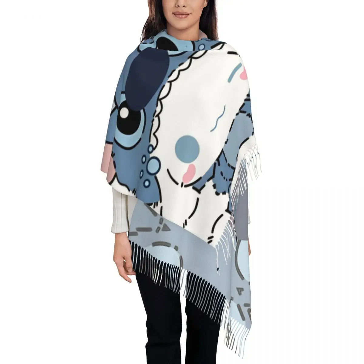 Cartoon Cinnamoroll And Stitch Shawls Wraps for Ladies Warm Large Long Scarf Pashminas Tassel Scarves