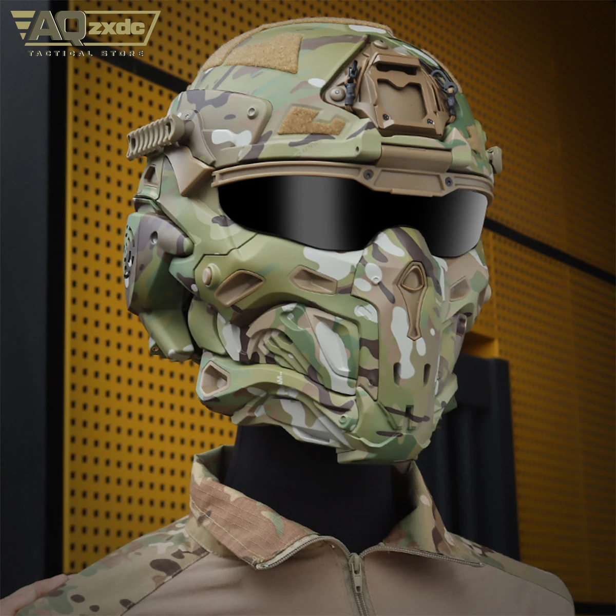 Fully Wrapped Paintball Helmet, Integrated Helmets, Masks, Goggles, Defogging Fans, All-in-One Design, Detachable for Airsoft