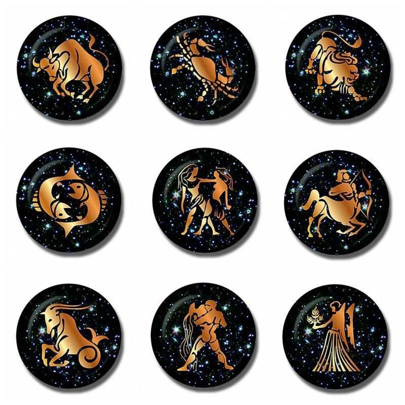 

12 Constellations 30 MM Fridge Magnet Zodiac Birthday Gift Note Holder Glass Dome Magnetic Refrigerator Stickers Home Decoration