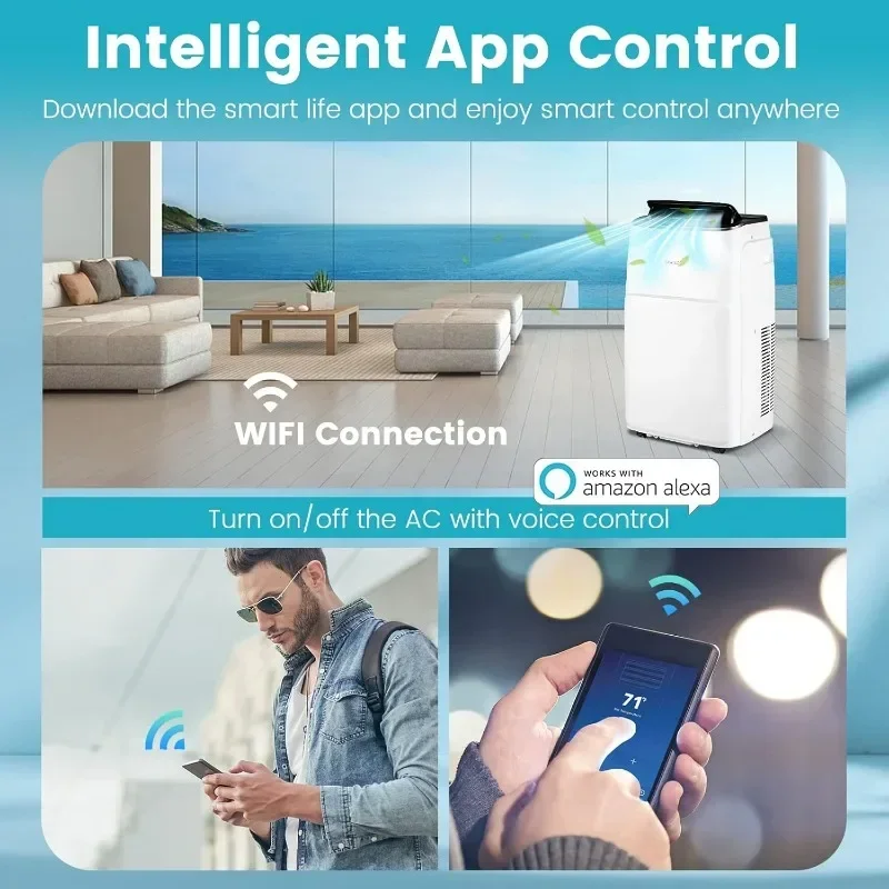 Condicionador de ar portátil COSTWAY de 13.000 BTU, CA inteligente compatível com WiFi com aplicativo e controle de voz, com resfriamento, ventilador, calor e desumidificador