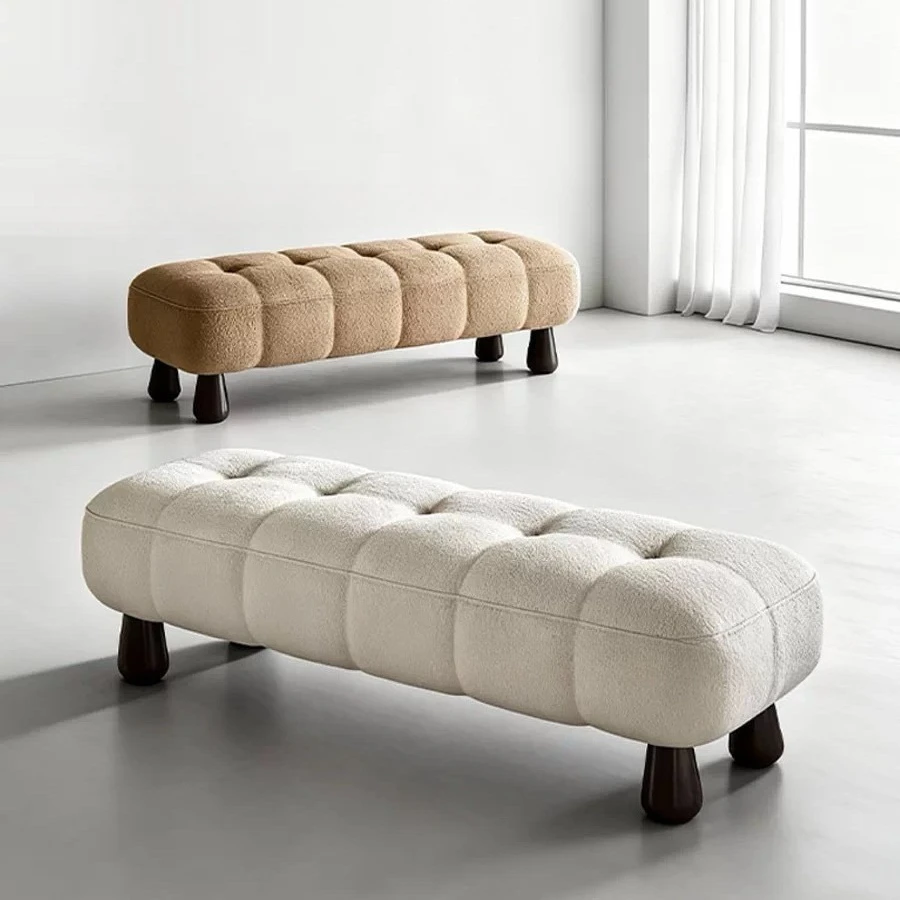 Light luxury entrance shoe change stool bedroom bedside stool long stool meeting guests sofa living room solid wood soft bag