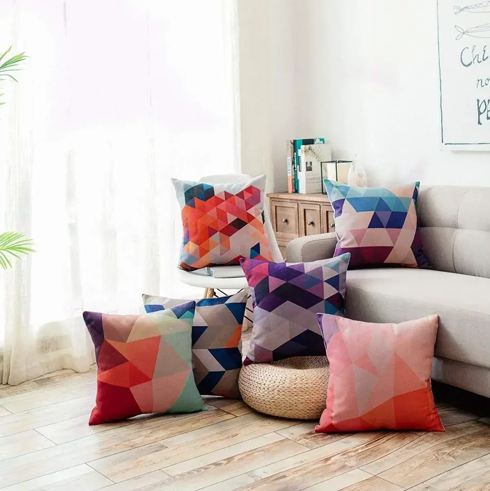 Colorful geometric printing linen pillowcase sofa cushion cover home improvement can be customized for you 40x40 50x50 60x60