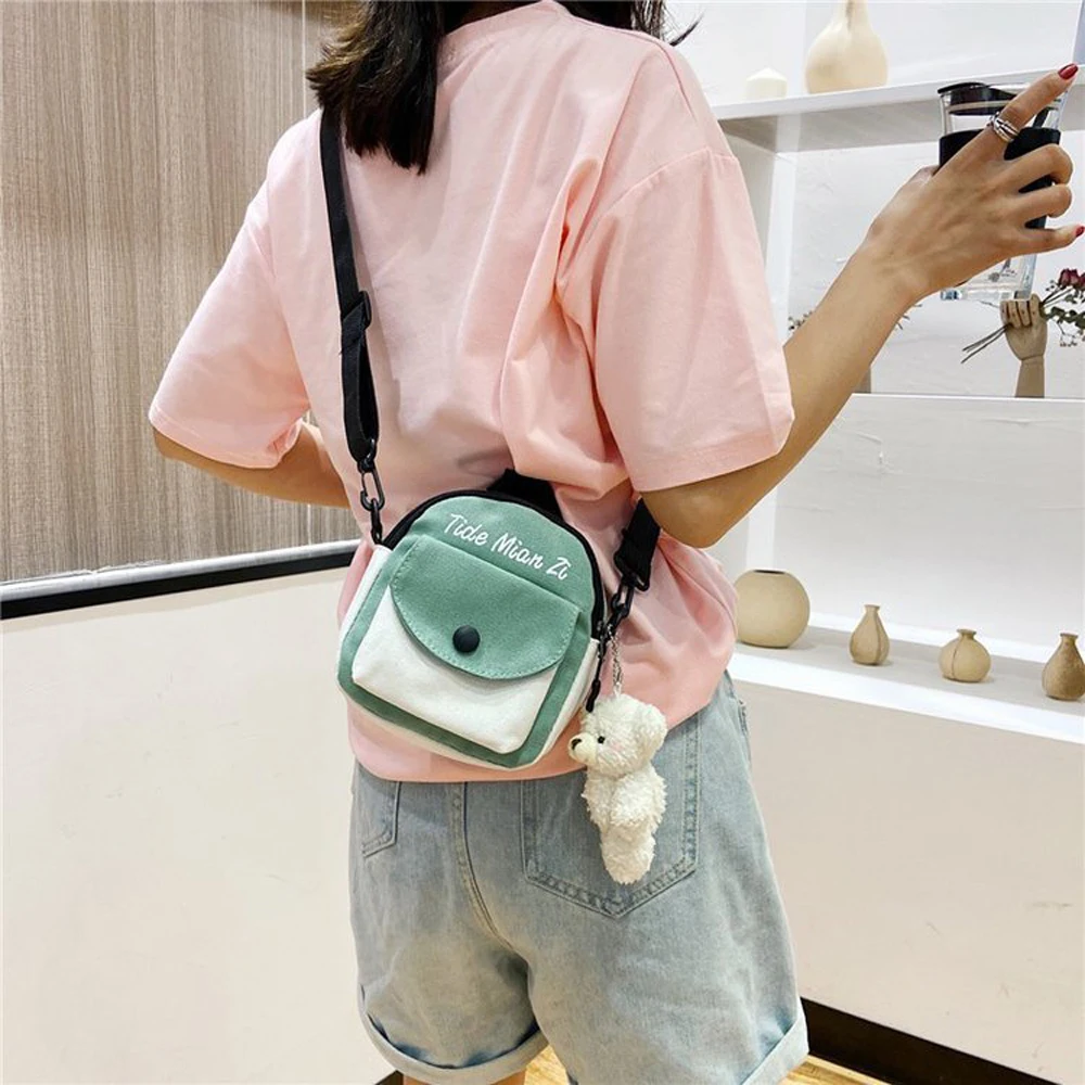 Cute Canvas One Shoulder Womens Bag Little Korean Version Fashion Crossbody Bag Female Student Cotton Womens Handbag