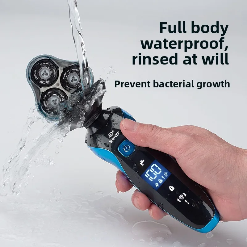 

4D электробритва, перезаряжаемая бритва, интеллектуальный цифровой дисплей для мытья водой, мужской нож для бороды с быстрой зарядкой на 1 часа