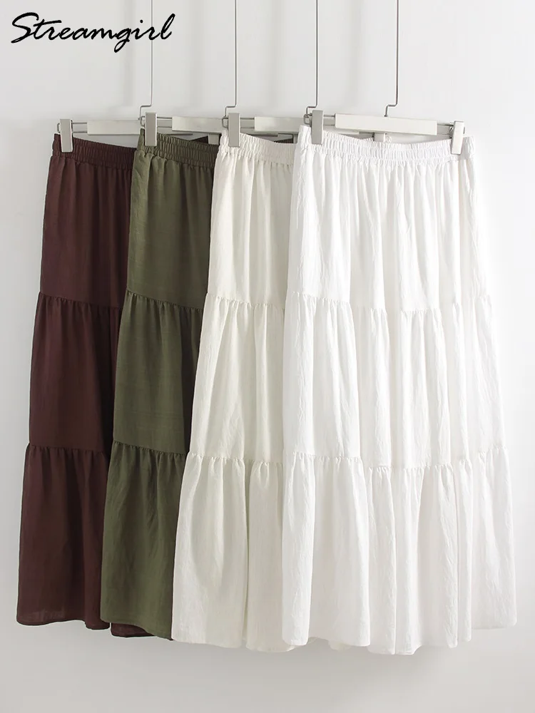 

Длинная юбка Streamgirl из хлопка и льна с карманами, весна-лето, с завышенной талией, многослойная, белая, в стиле пэчворк, для женщин, юбка длинная, юбка длинная черная, юбка хлопок