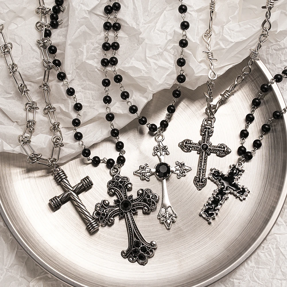 Y2k punk style creative black cross set necklace, trendy retro necklace, Christmas party jewelry gift