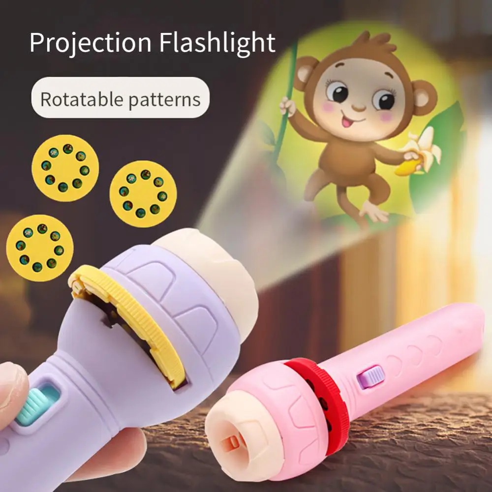 Projection Flashlight For Children Baby Sleeping Story Projector Torch Lamp Animal Educational Light Up Night Toys Kids Gift