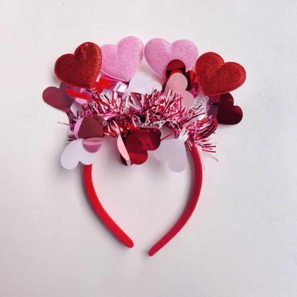 Valentines Day Glitter Heart Headbands Anti Slip Tinsel Love Hair Hoops Red/Pink Love- shaped Comfortable To Wear