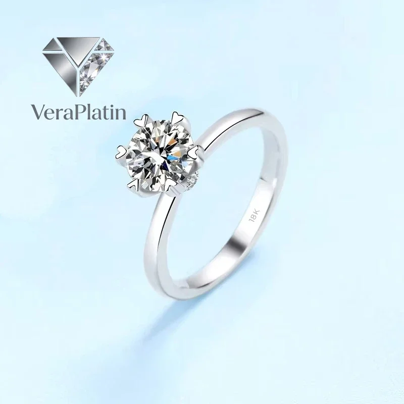 

ВераПлатин Женский подарок на день рождения: обручальное кольцо из белого золота 18 карат с муассанитом 0.5/1/2 карата VVS D цвета, платина PT950, для девушки, на День святого Валентина