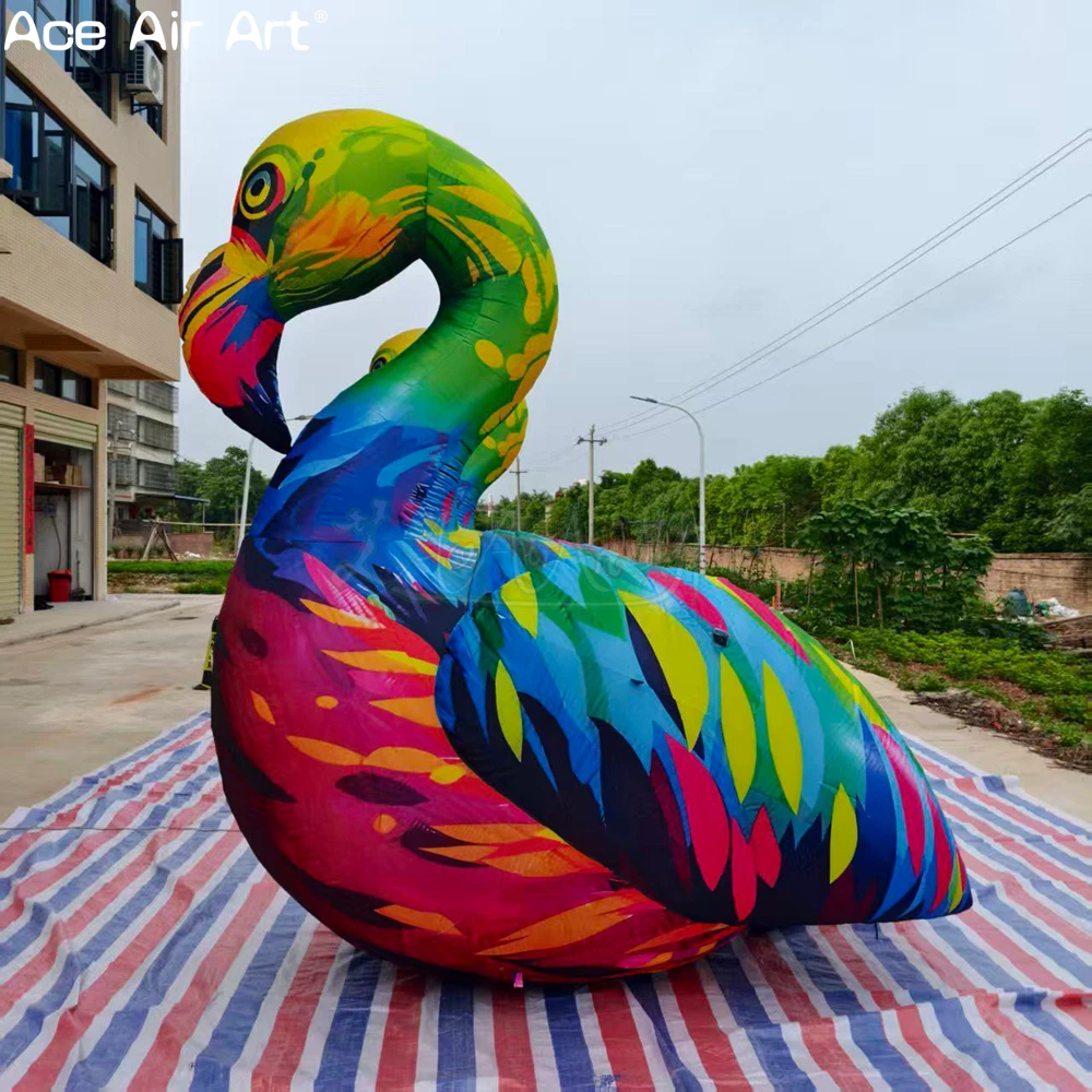 Inflatable Colorful Flamingo Sculpture, Tropical Bird Model for Hawaiian Luau and Tiki Themed Party Decoration