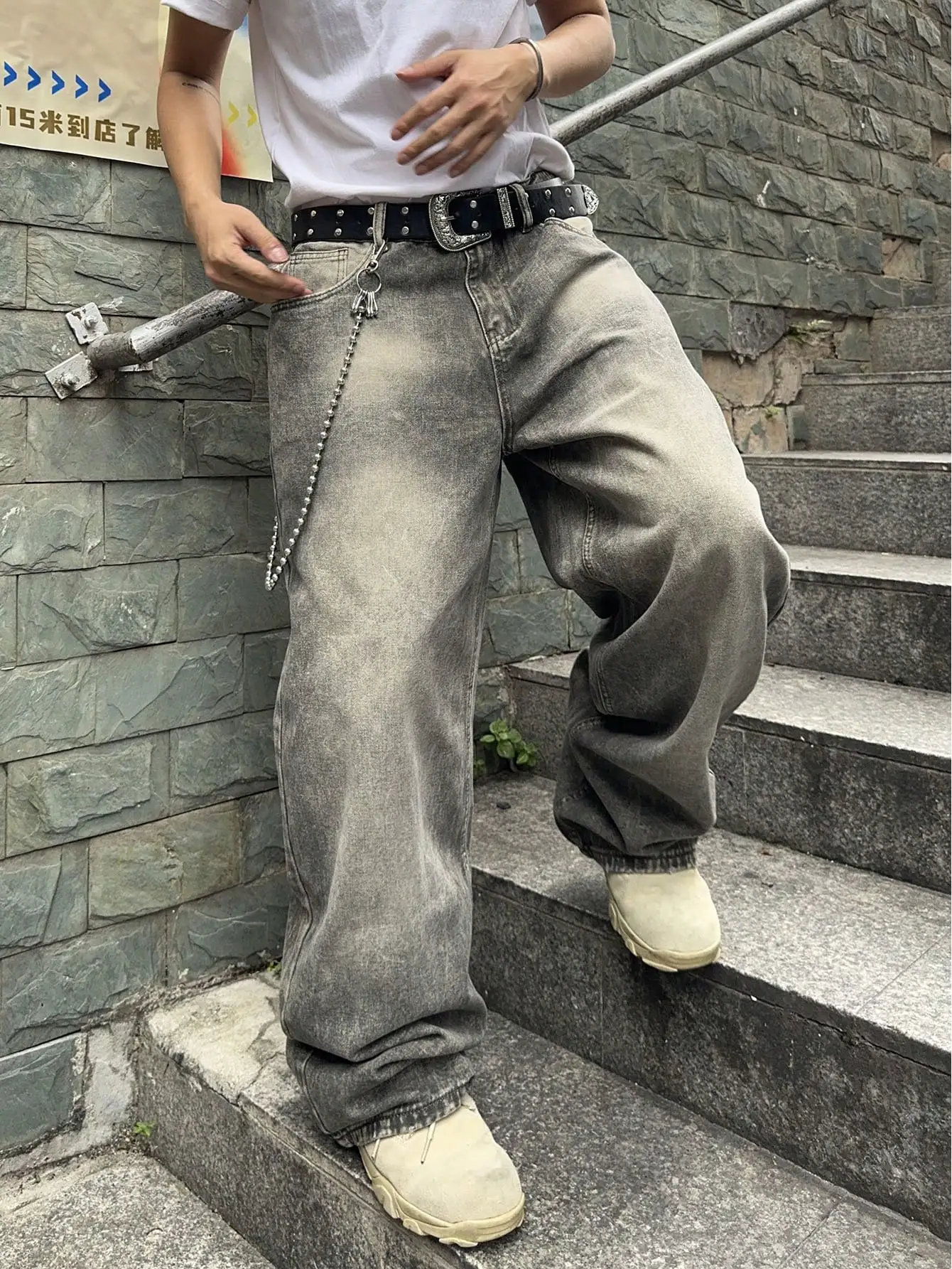 Vintage Men y2k Stretchy Baggy Denim Jeans For Men Fashion Casual 