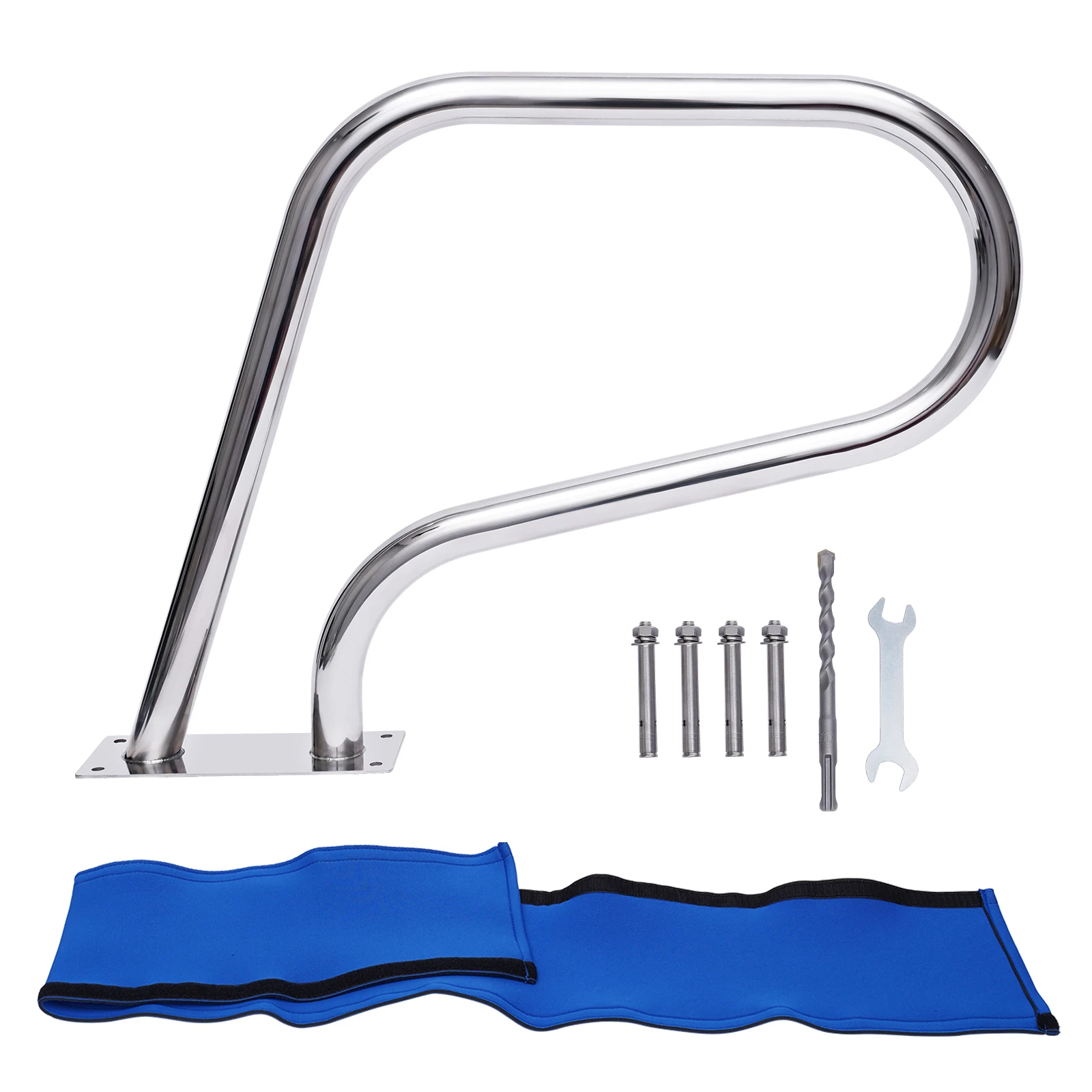 264.55LBS Load Capacity Pool Rail 304 Stainless Steel Silver Rustproof Swimming Pool Handrail with Blue Grip Cover