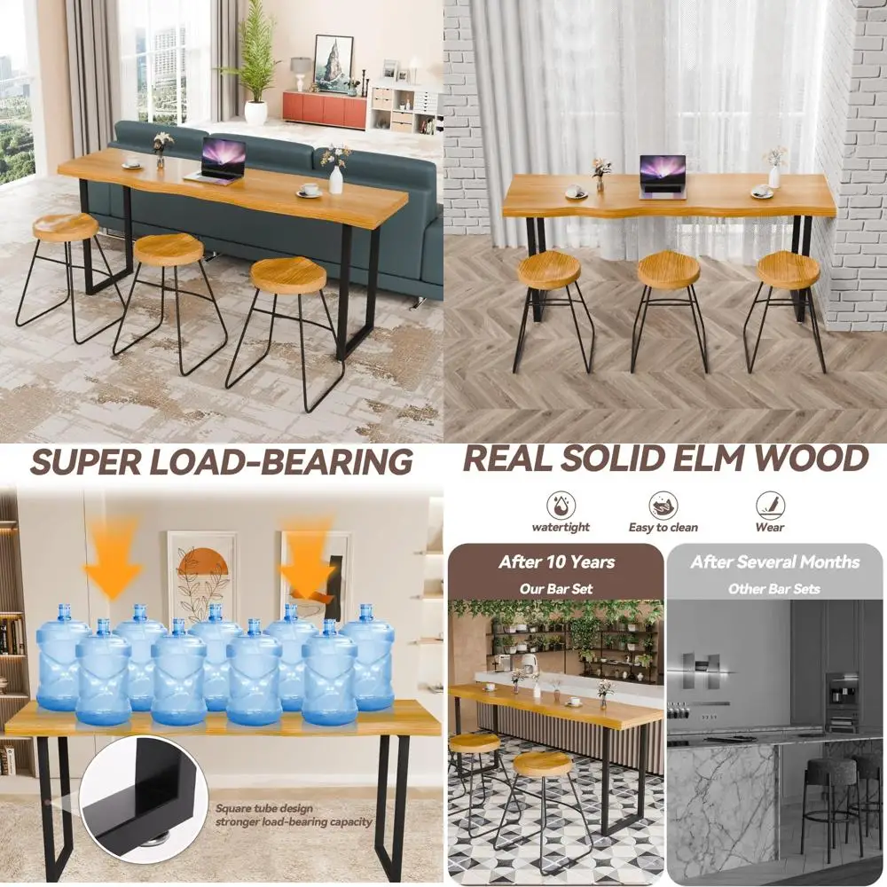 Space-Efficient Industrial Style Bar Table for 2-3, 47.2in Counter Height, Rectangular for Behind Couch Use