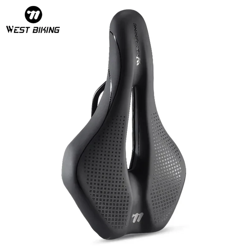 WEST BIKING MTB Road Bike Saddle Hollow Breathable Soft Bicycle Seat Cushion Shock Absorbing Non-Slip Leather Lightweight Saddle