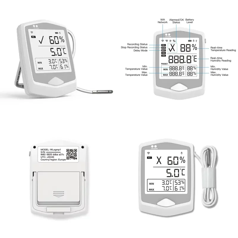 【CHIMU HOME】 Real Time WIFI Temperature and Humidity Data Logger with Large LCD Screen for Warehouse Environment Monitoring
