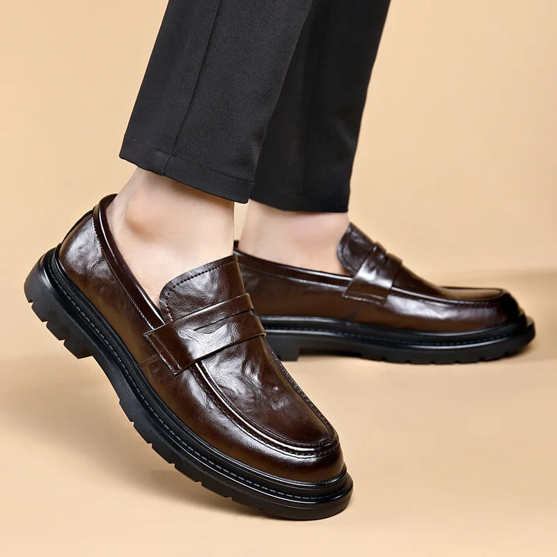 Business Casual Shoes Fashion Leather Shoes for Man Classic Breathable Slip on Man Shoes High Quality Soft Leather Men Flats