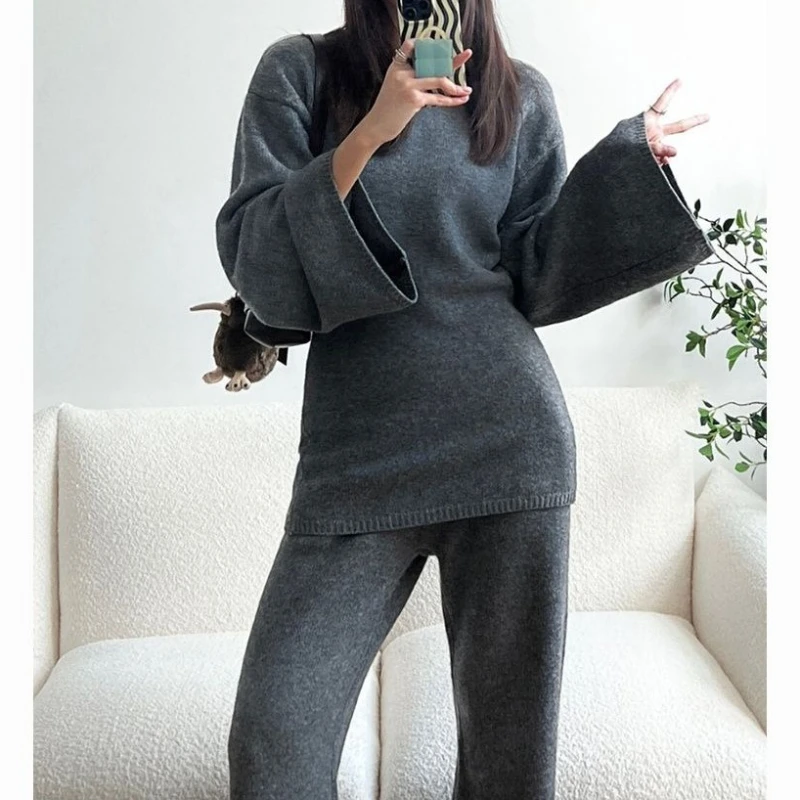 

Sweater Knitted Suit 2025 Autumn and Winter Loose Sweater Wide-leg Pants Women's Suit