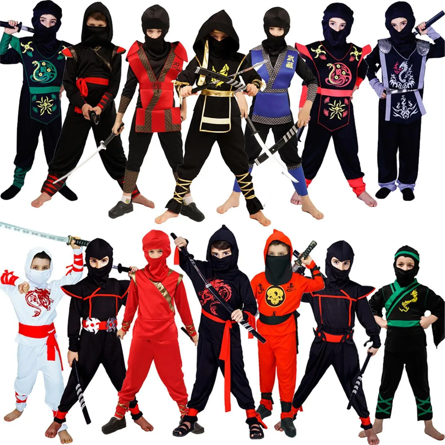 

Children's loween Ninja Costume Role Play Performance Clothes Small Kid Ninja Set PU Material KTV Costume 2025 Autumn