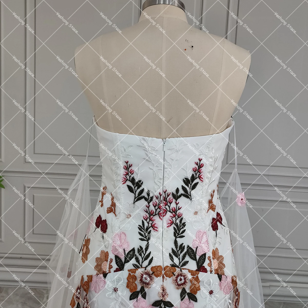 Personalizado desossado sem alças colorido bordado vestido de casamento fotos reais flor florais vestido de noiva com mangas longas batwing