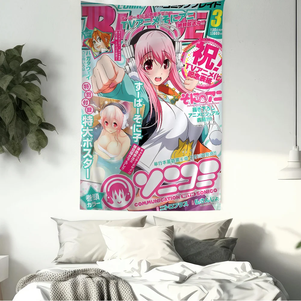 Super Sonico Manga Cartoon Tapestry Art Science Fiction Room Home Decor Wall Hanging Sheets