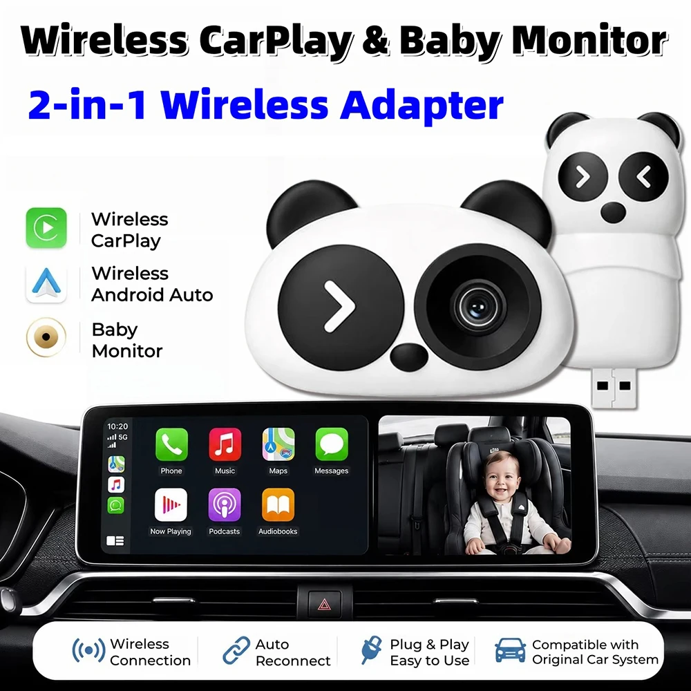 1080P Wireless Carplay Baby Car Camera Monitor, OTA Upgradable Backseat Child Safety Cam with Split Screen, Easy Install