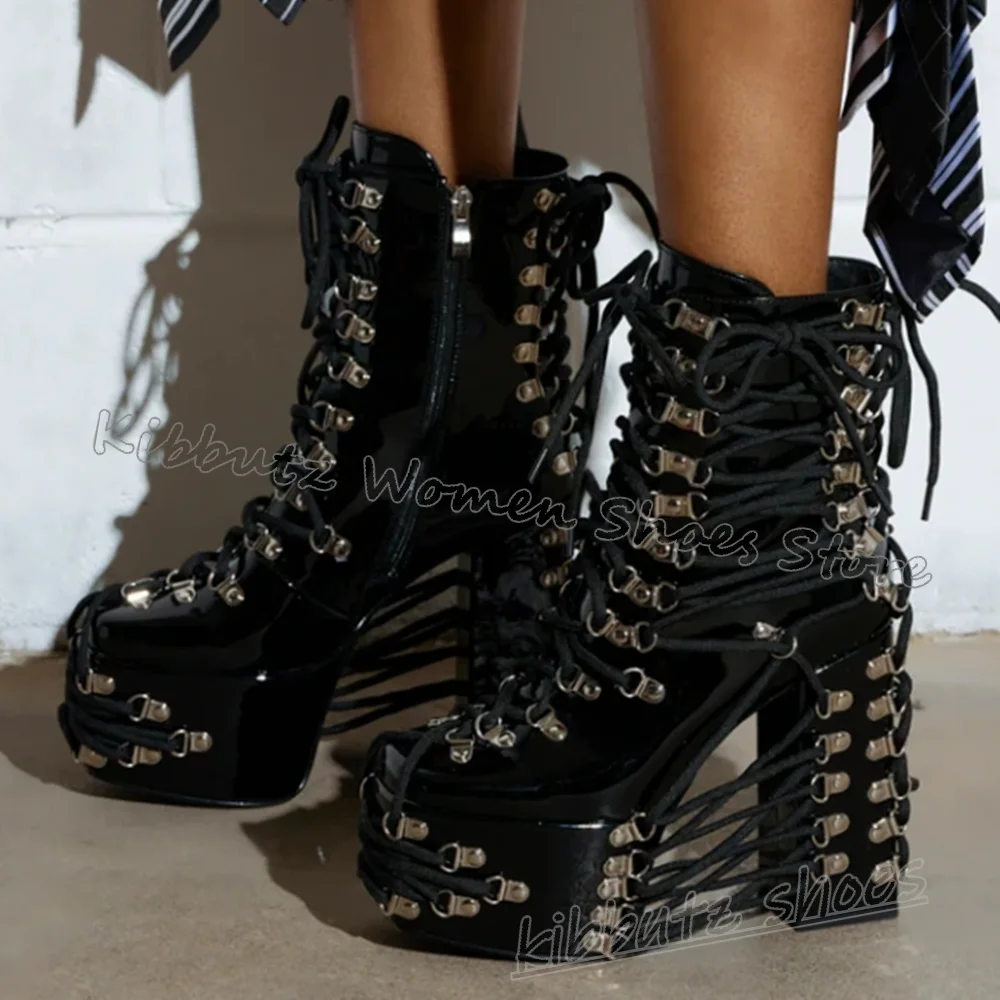 

Ботильоны на шнуровке на платформе, готический рок-панк, новинка, элегантная, лаконичная, модная, сексуальная, с круглым носком, на массивном каблуке, женская обувь, новый крест