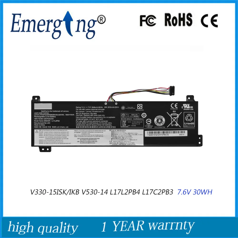 

7.6V 30WH Original L17L2PB4 Battery for Lenovo V330-15Ikb V530-14 V530-15 V130-15IKB L17L2PB3 L17M2PB3 L17C2PB3 L17M2PB4