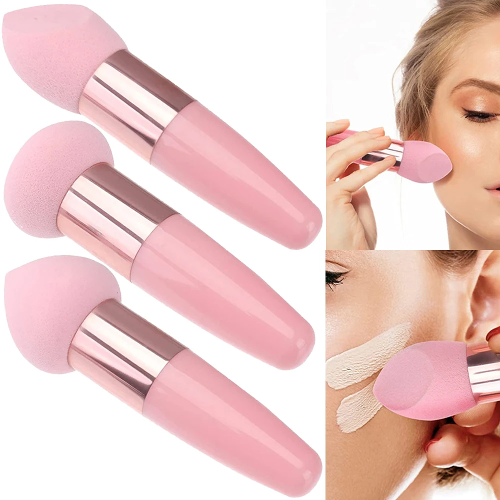 3Pcs Women Mushroom Head Foundation Powder Puff Face Concealer Blender BB Cream Makeup Puff with Handle Beauty Cosmetic Tools