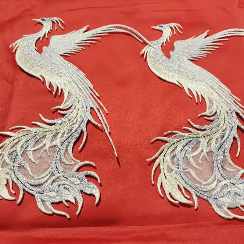 Light Purple Phoenix Embroidery Patch Chinese Old Money Traditional Auspicious Pattern Thread Appliques DIY Clothes Accessories