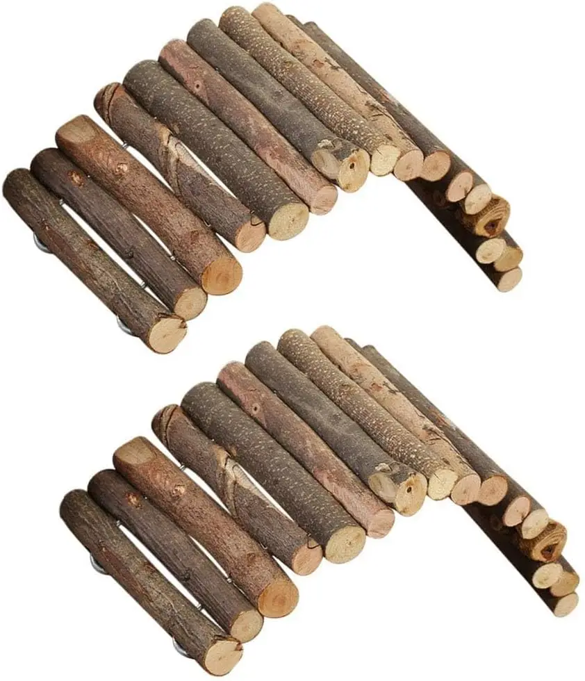 

2 Pcs Wooden Hamster Ladder Bridge Tunnel Hideout for Small Pets Cage Accessories