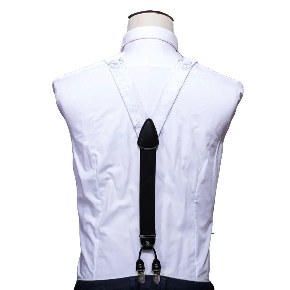 Barry.Wang-Suspender De Seda Jacquard Masculino, Aparelho Traseiro, Laço, Bolso, Conjunto De Abotoaduras Quadradas, 6 Clips, Casamento, Presente Empresarial, Masculino