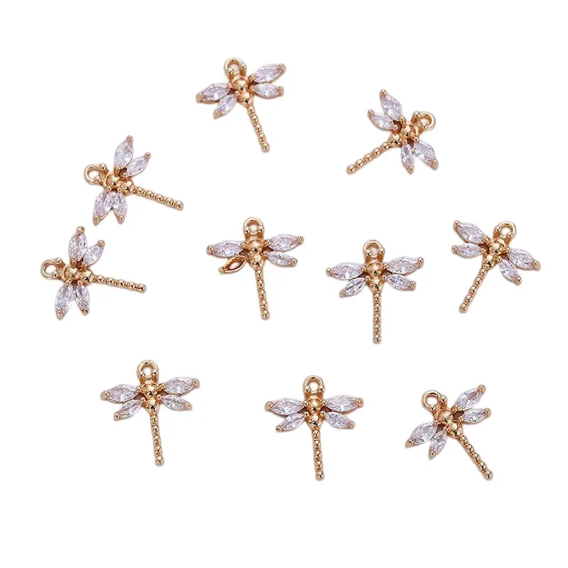 

6Pcs KC Gold Plated Zircon Dragonfly Charms Animal Insect Pendants For DIY Jewelry Making Earrings Necklace Handmade Accessories