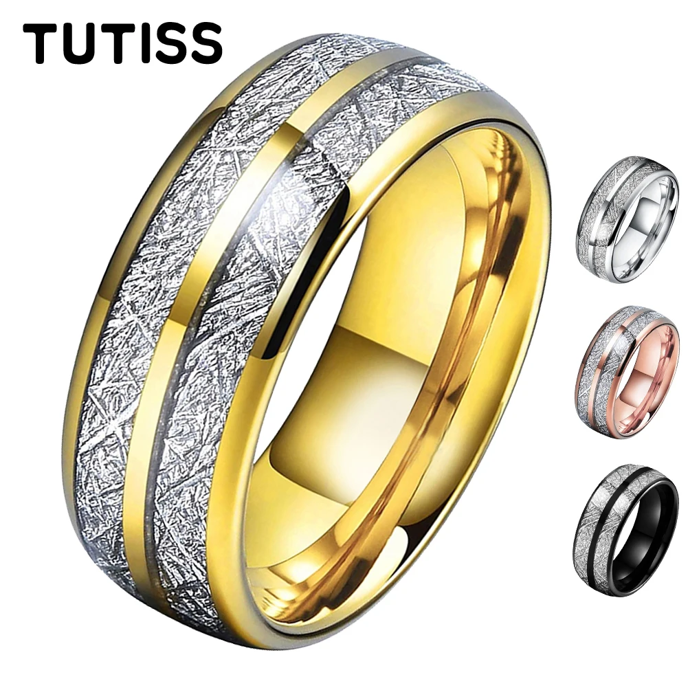 

TUTISS Fashion 8mm Groove Beveled Tungsten Steel Ring Inlaid With Carbon Fiber For Men Women Wedding Ring Comfortable Fit