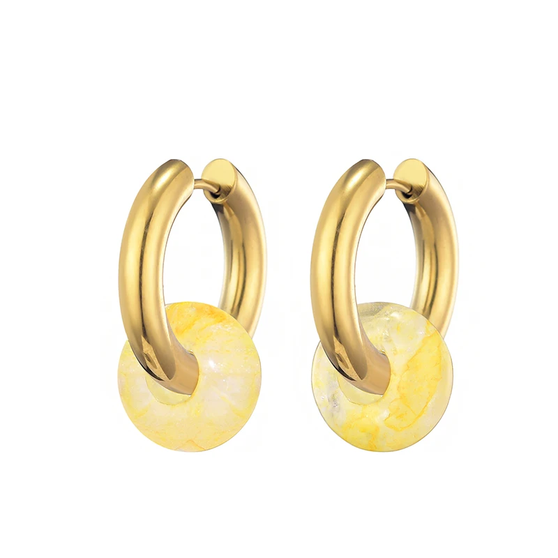 Klassische Mode Naturstein Runde Perle Creolen Frau Türkisen 3,0mm Dicke Edelstahl Ohr Schnalle Ohrringe Schmuck – Detail 18
