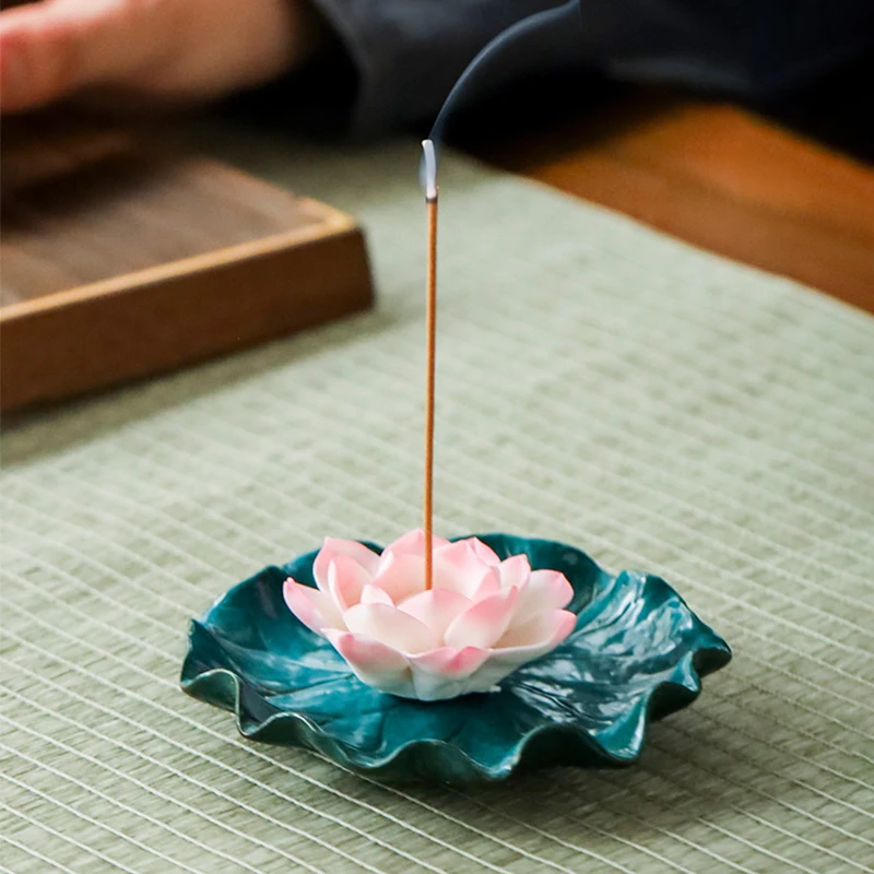 Handmade Ceramic Lotus Leaf Incense Burner Lotus Incense Holder for Incense Stick Ash Catcher Buddhism Supplies Home Decor