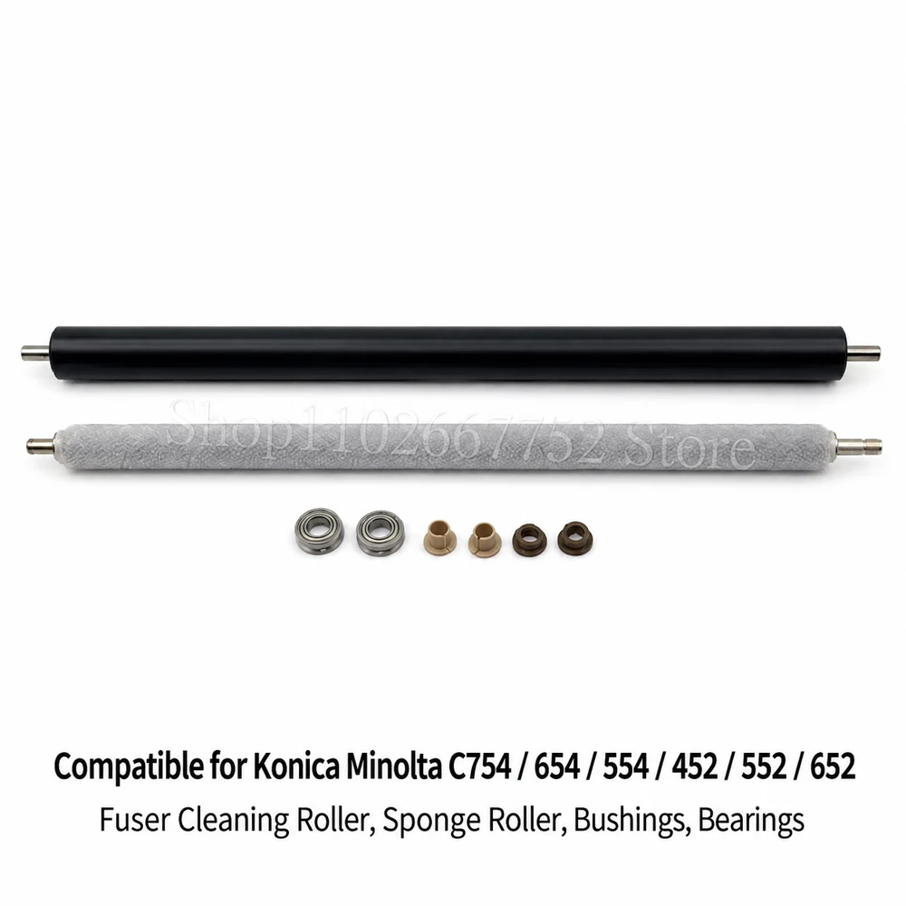 Fuser Cleaning Brush Roller Kit Compatible for Konica Minolta C754 654 554 452 552 Sponge Roller Bushings Bearings Copier Parts