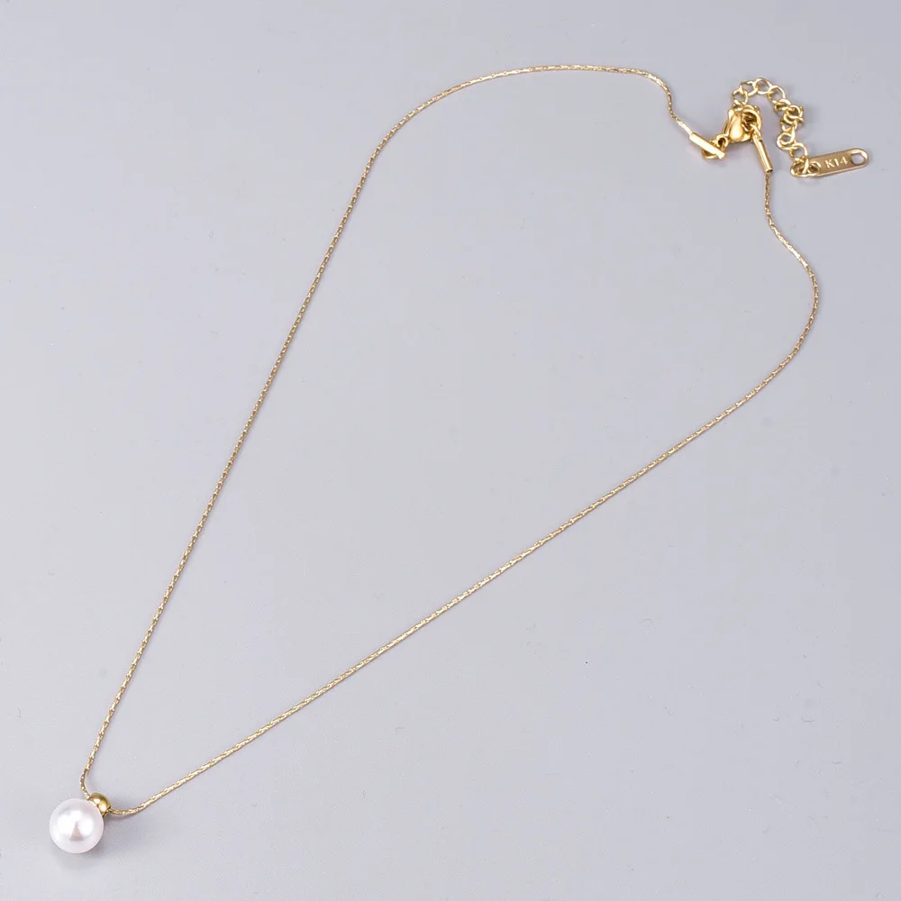 L77 Short and elegant style ordinary pearl single-layer extremely fine chain round bead 18K gold necklace accessory