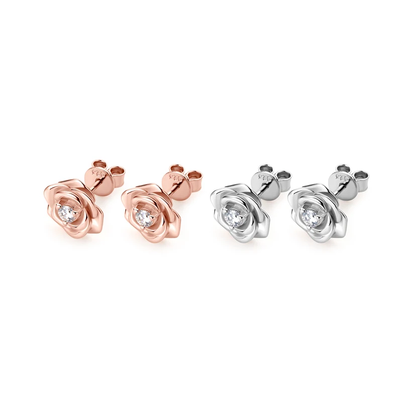 Vintage Rose Flower Moissanite Stud Earrings D Color 3mm Simple Diamond Earrings 925 Sterling Silver Fine Jewelry Gift for Women