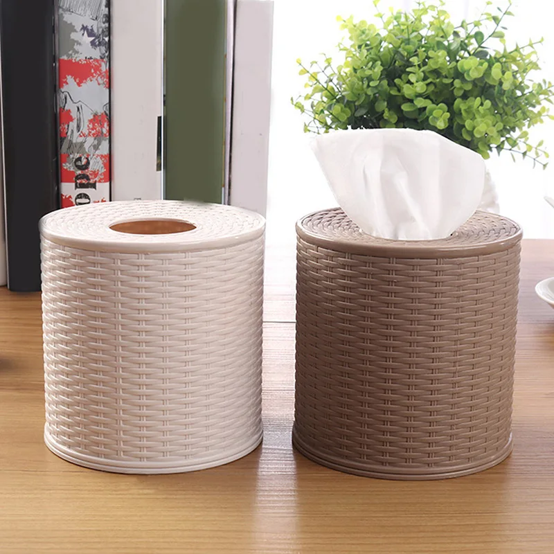 Plastic Tissue Box Holder Kitchen Living Room Simulation Rattan Tissue Storage Box Toilet Bathroom Roll Paper Rack Container