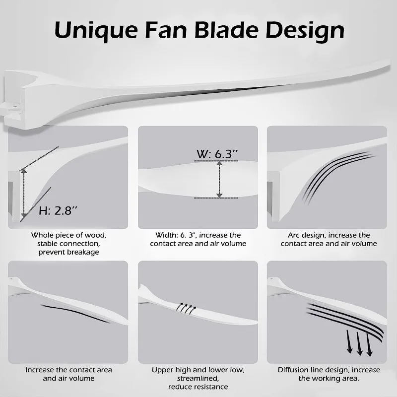 Solid Wood Ceiling Fans without Light, 60 Inch Real Wood Ceiling Fan with Remote Control and 3 blade